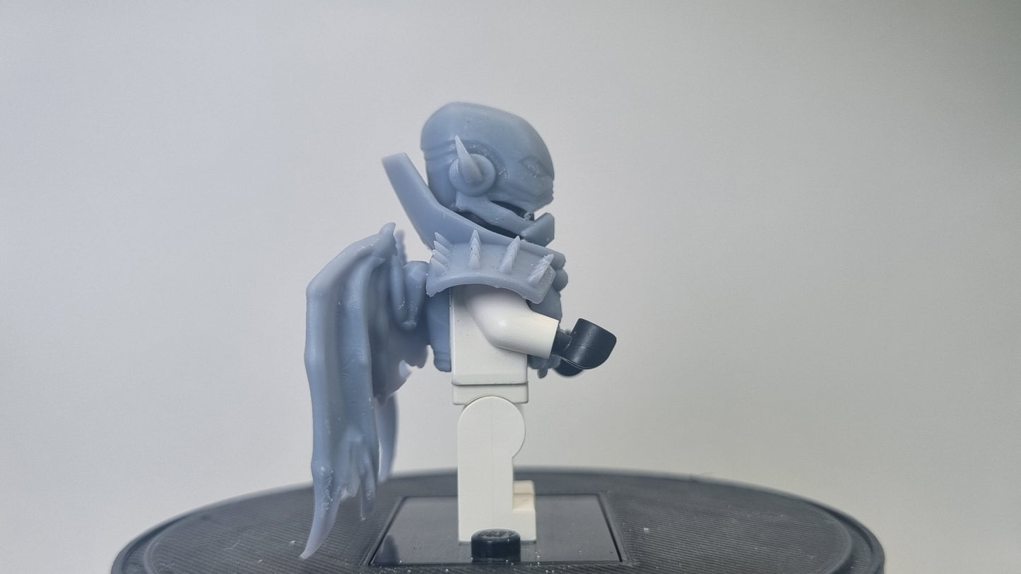 Building toy custom 3D printed super villain with closed wings!