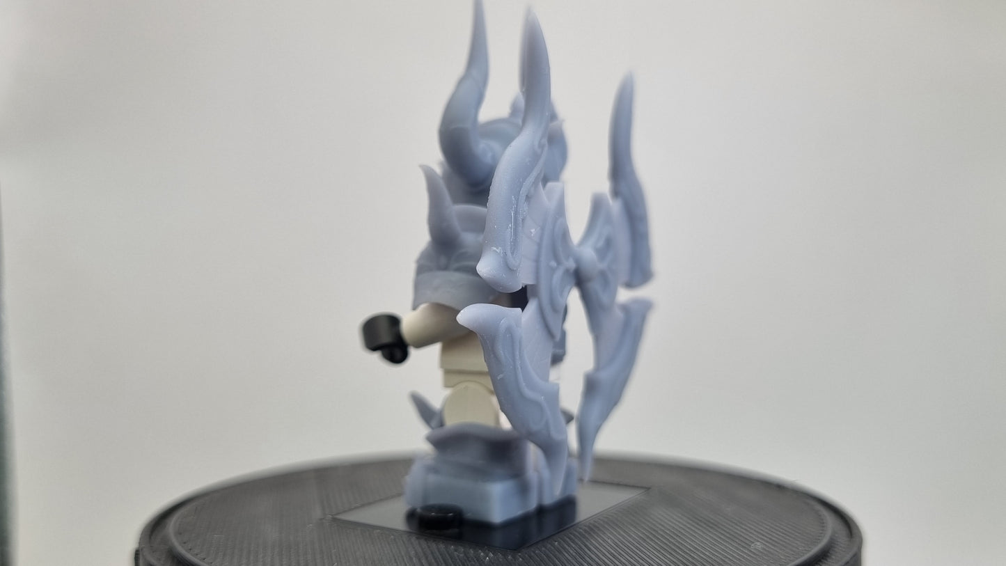 Building toy custom 3D printed gold warrior god with big circle on his back!