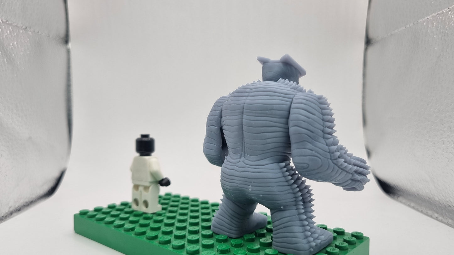 Building toy custom 3D printed super hero destroying monster!