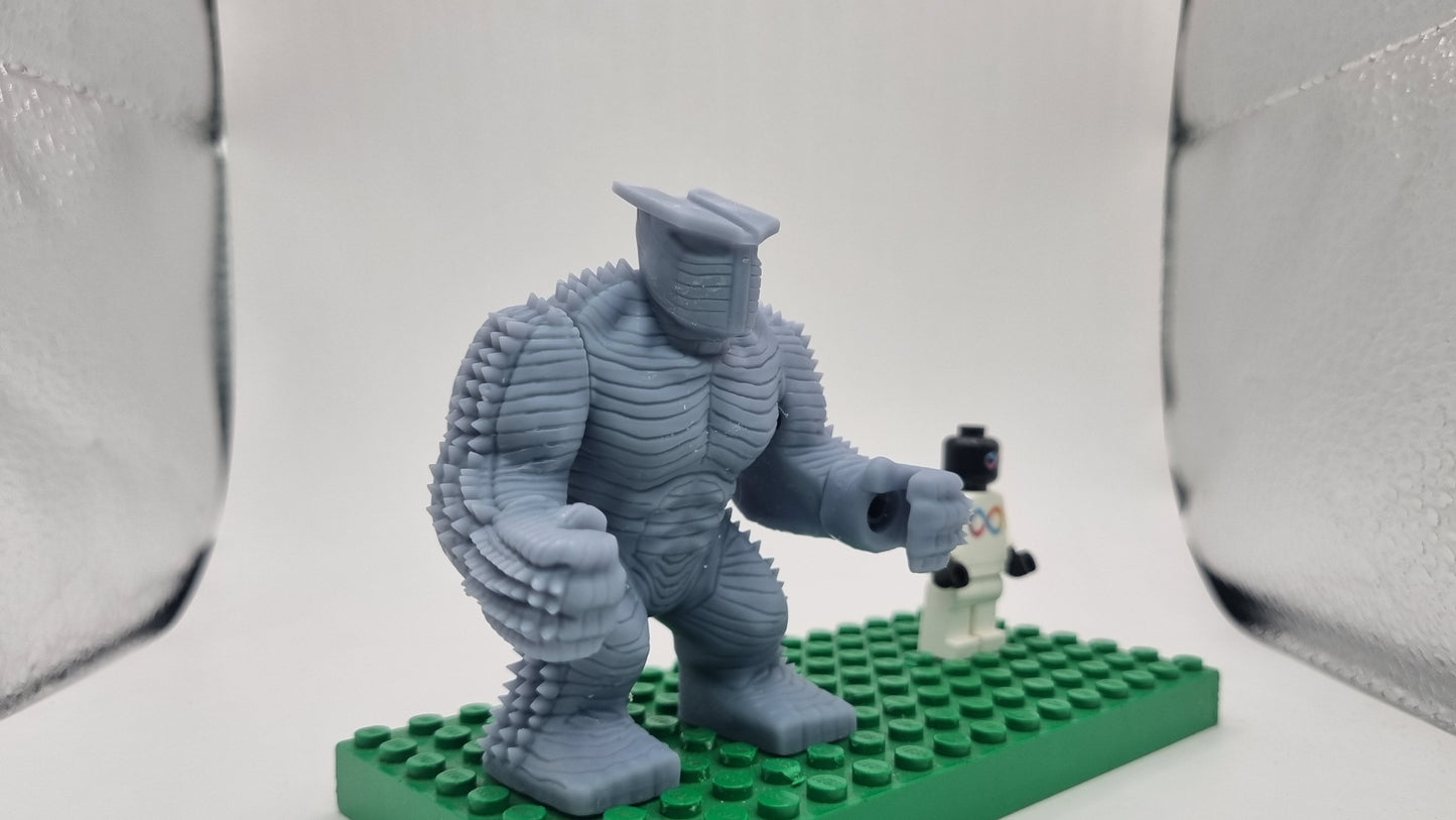 Building toy custom 3D printed super hero destroying monster!