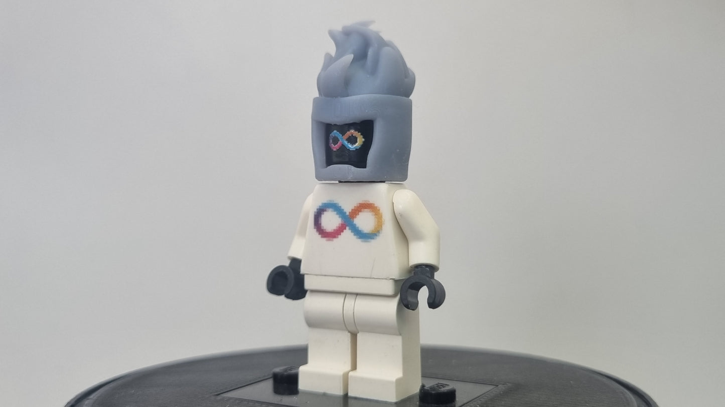 Building toy custom 3D printed flame head helmet!