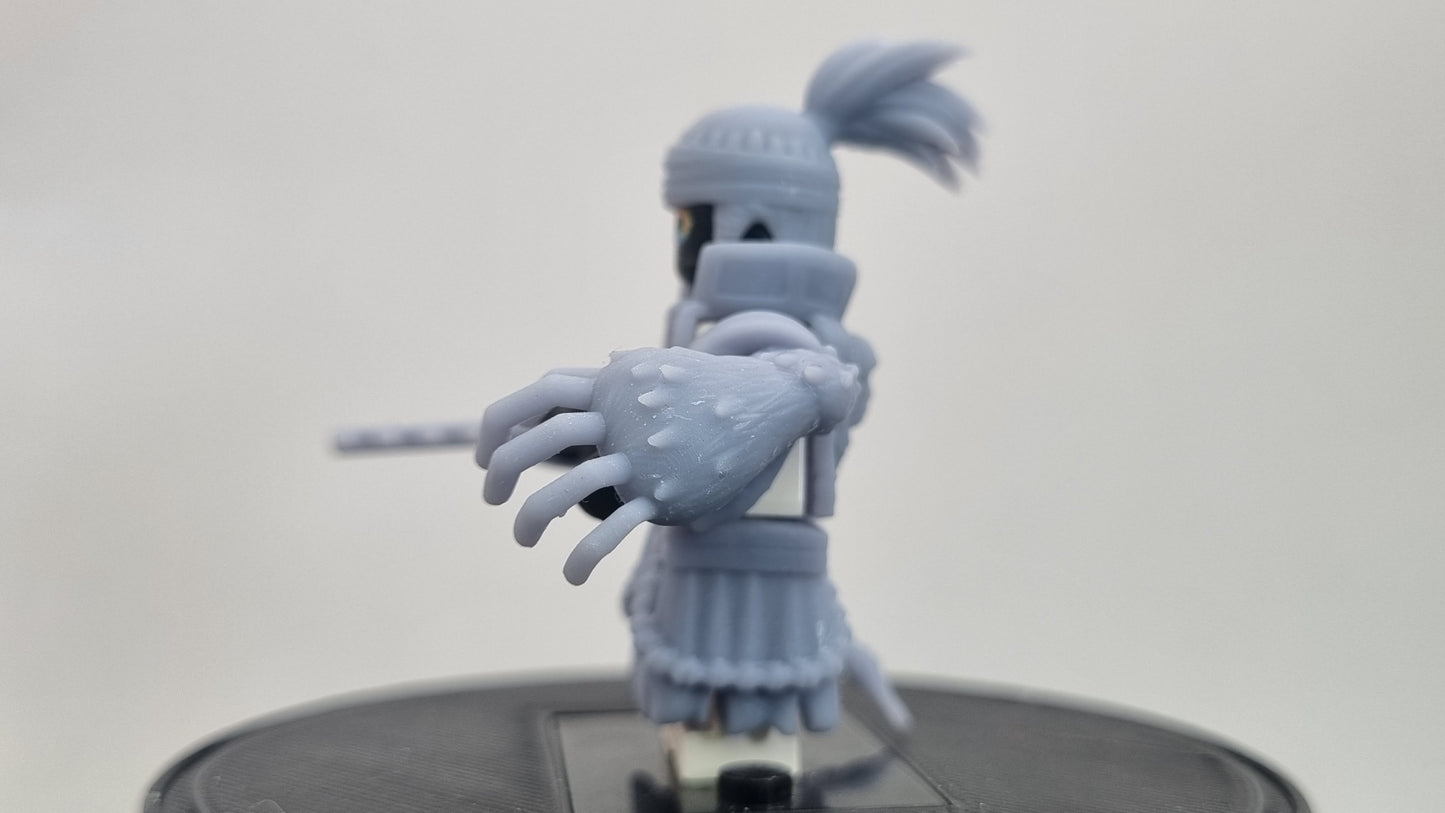 Building toy custom 3D printed soul fighter with red hair and extra arm!