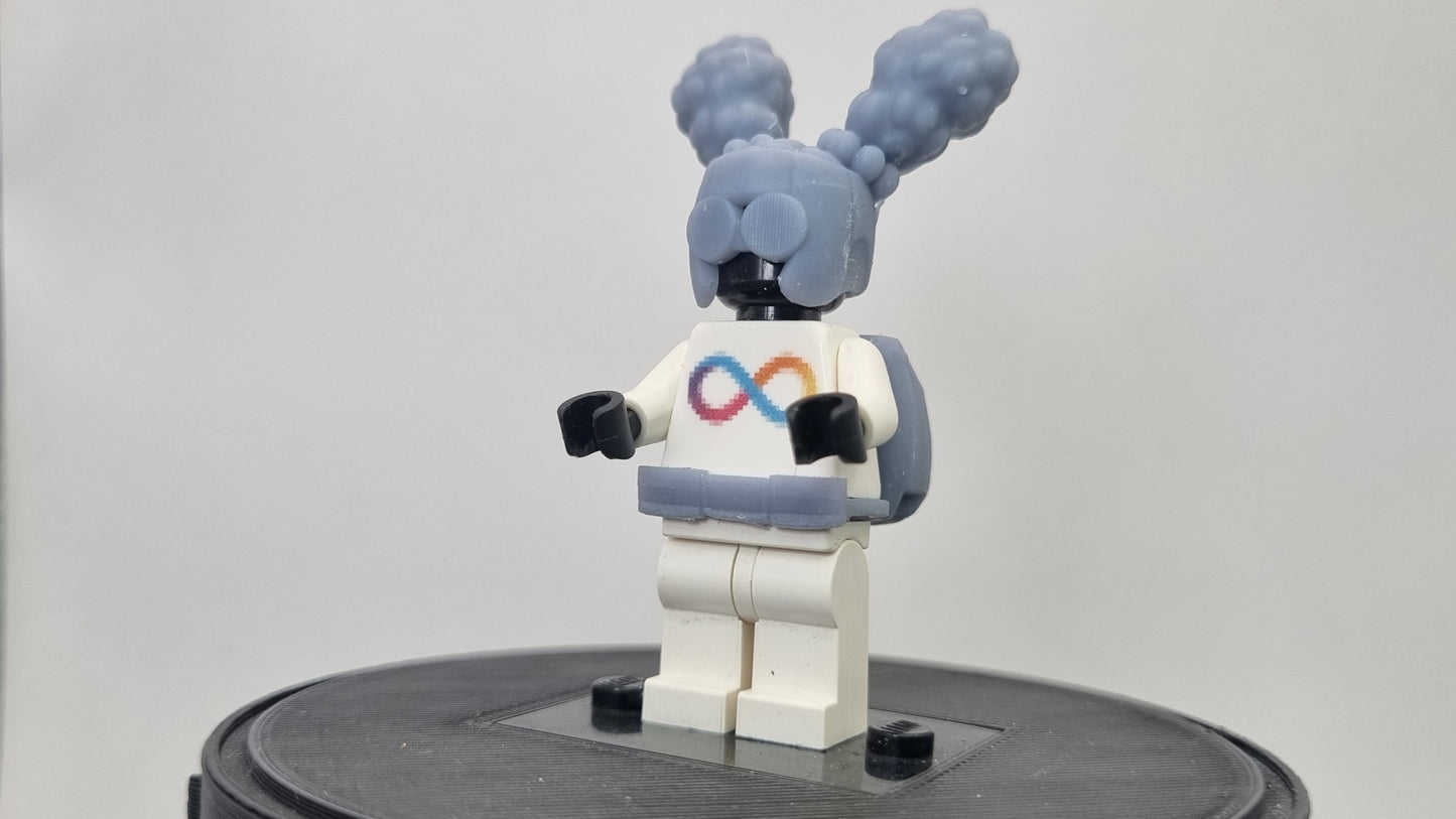 Building toy custom 3D printed super hero girl with two pony tails!