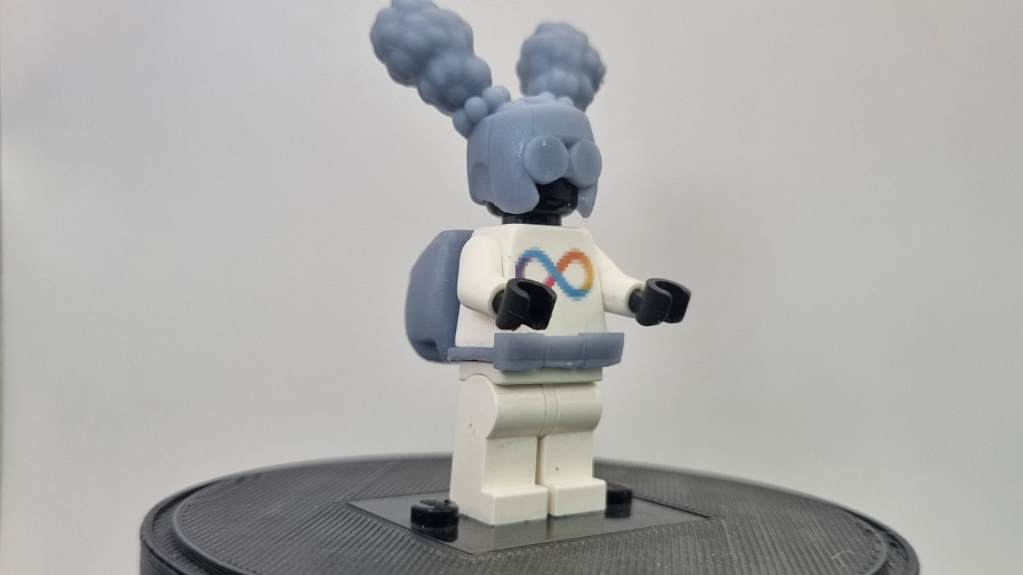 Building toy custom 3D printed super hero girl with two pony tails!