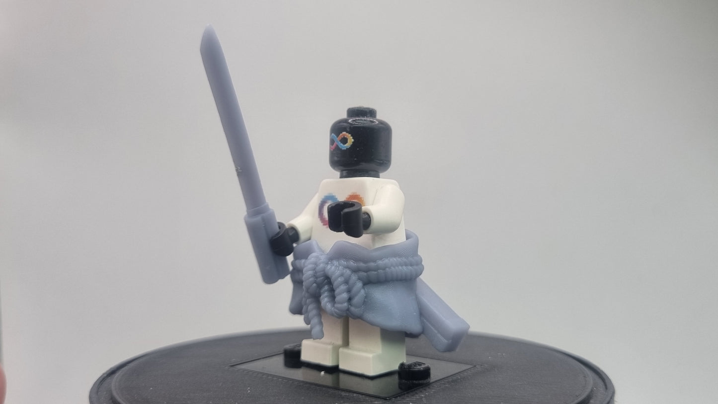 Building toy custom 3D printed ninja with strange eyes sword and mid piece!