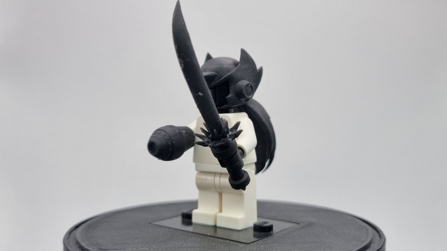 Building toy custom 3D printed mega guy with ponytail!