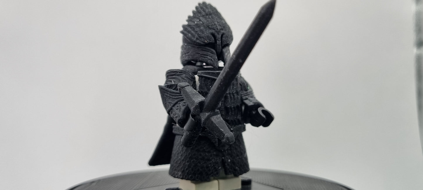 Building toy custom 3D printed evil lord ring warrior with sword weapon!