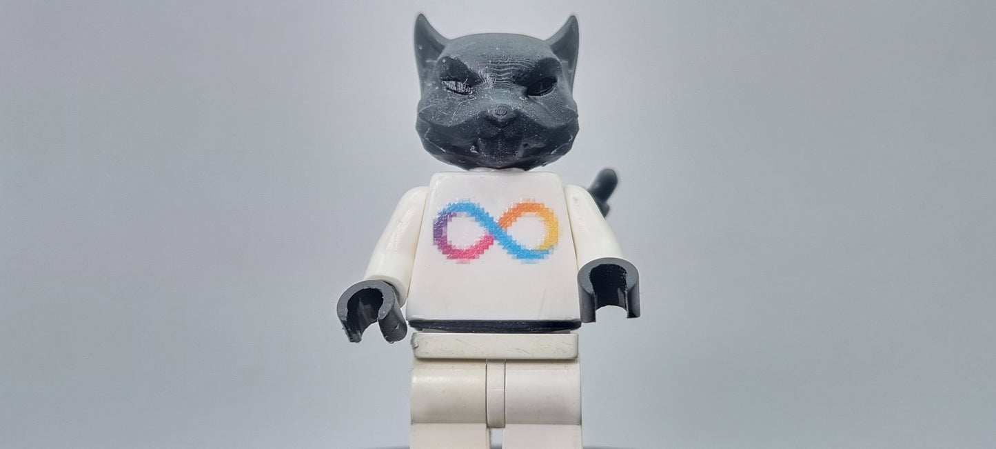 Building toy custom 3D printed super hero red ringed cat!