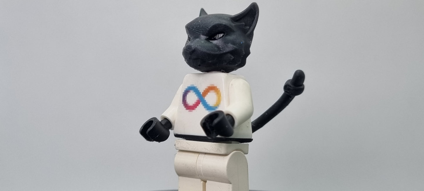 Building toy custom 3D printed super hero red ringed cat!