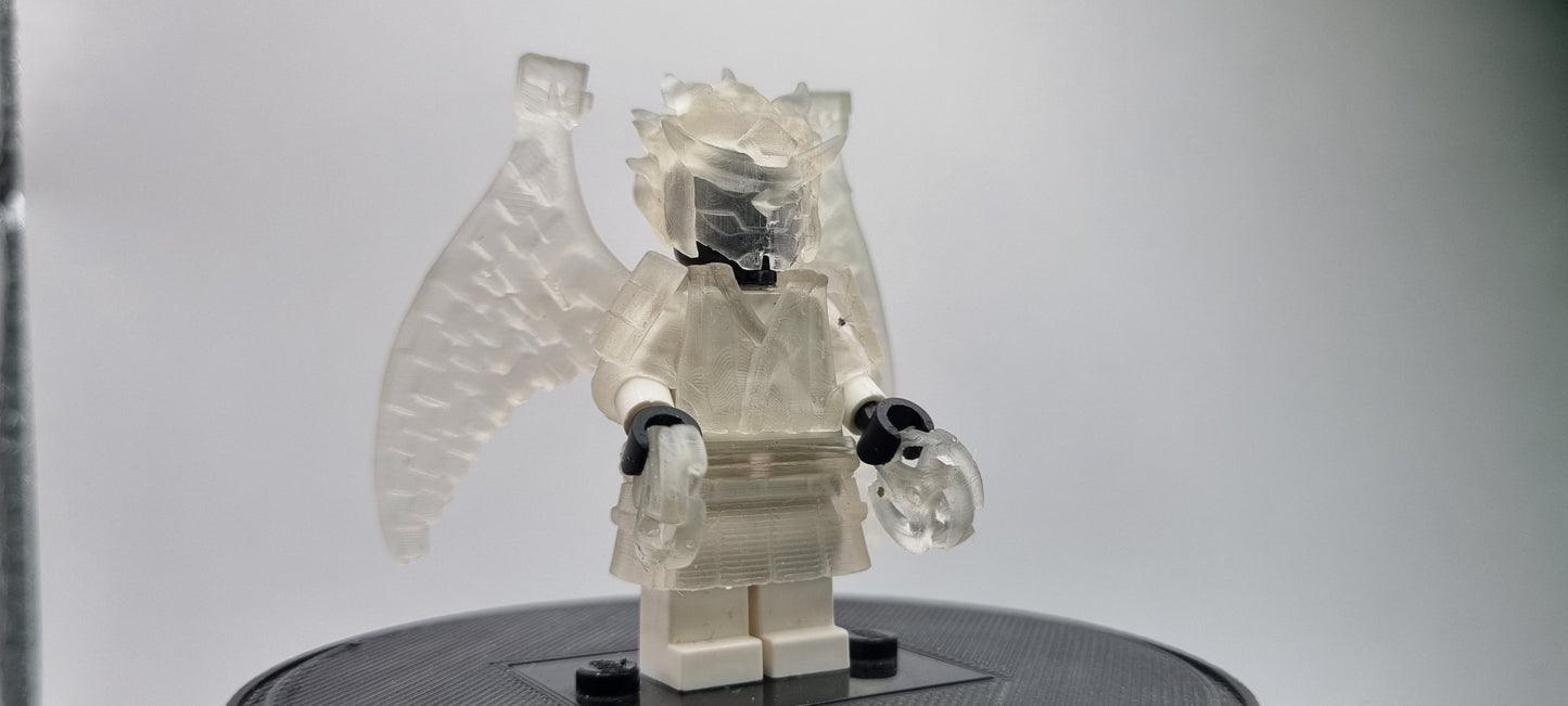 Building toy custom 3D printed ninja translucent armor with throwing stars