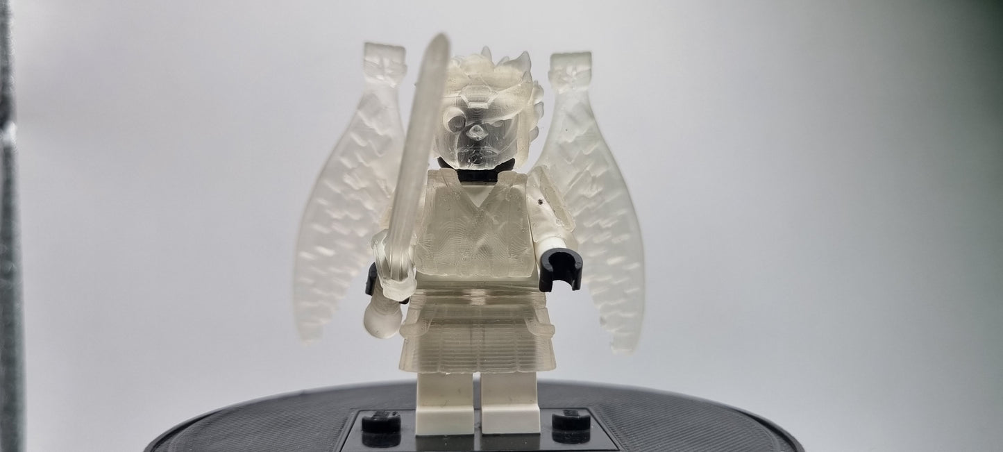 Building toy custom 3D printed ninja translucent armor with single sword