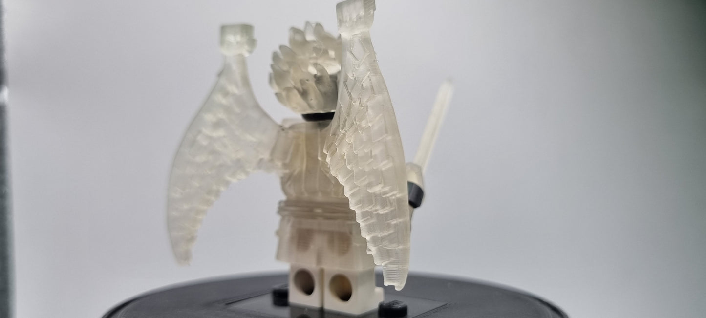 Building toy custom 3D printed ninja translucent armor with single sword