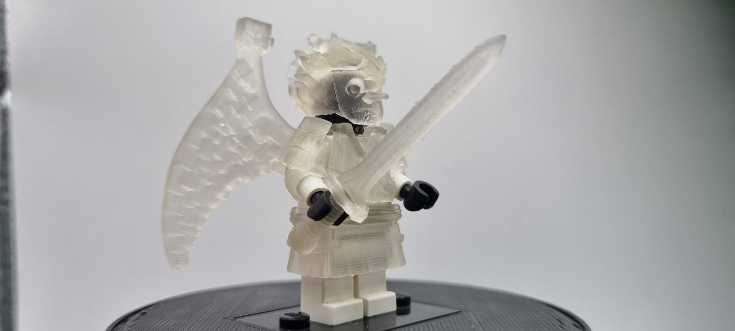 Building toy custom 3D printed ninja translucent armor with single sword