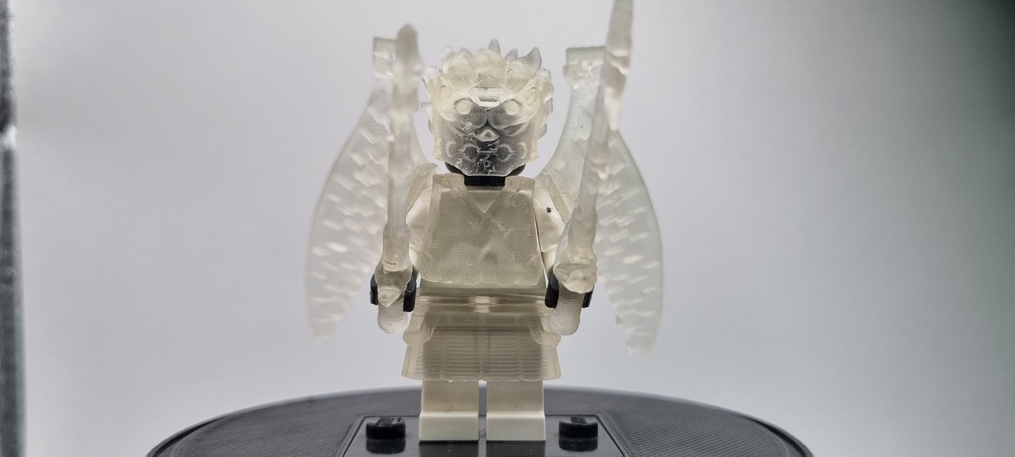 Building toy custom 3D printed ninja translucent armor with 2 swords