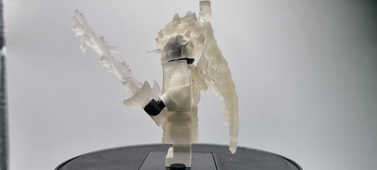 Building toy custom 3D printed ninja translucent armor with 2 swords