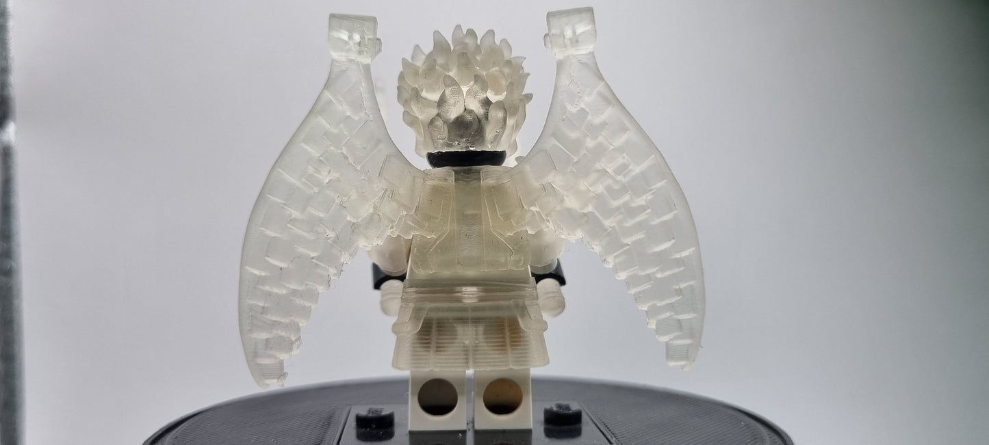 Building toy custom 3D printed ninja translucent armor with 2 swords