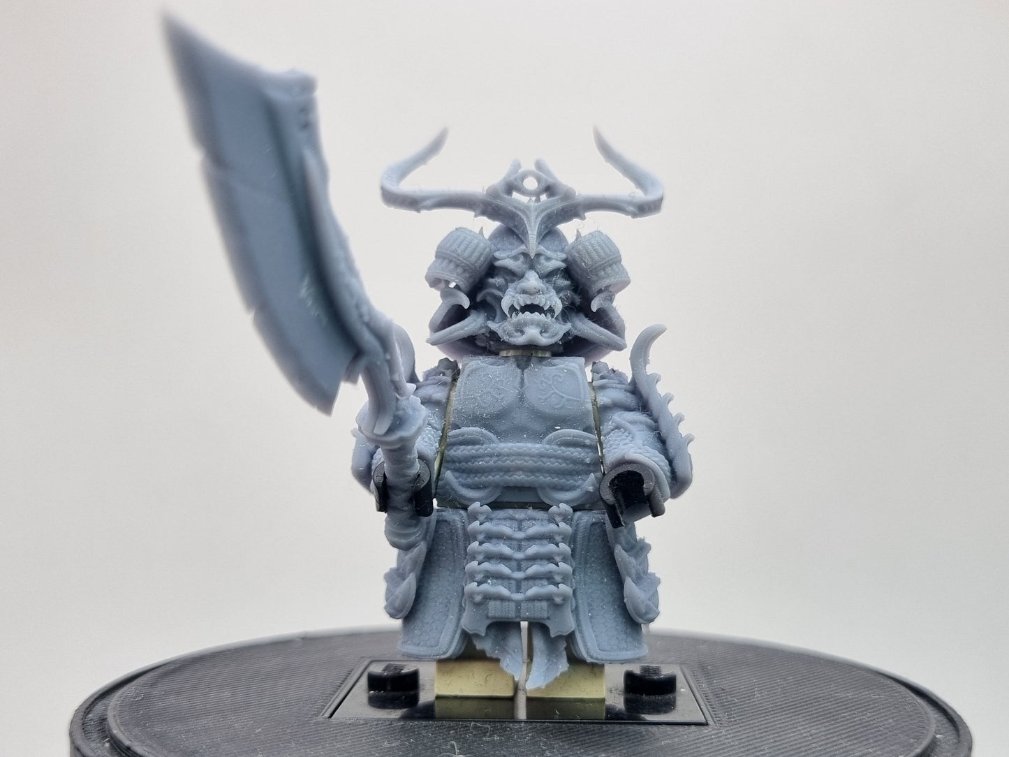 Building toy custom 3D printed samurai warrior with oni mask