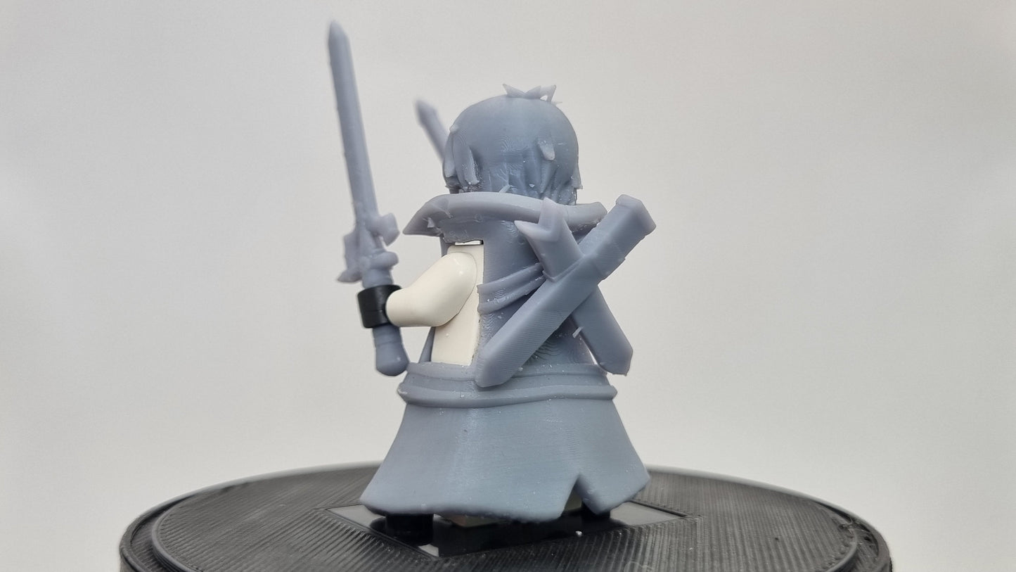Building toy kid with 2 swords and a coat!
