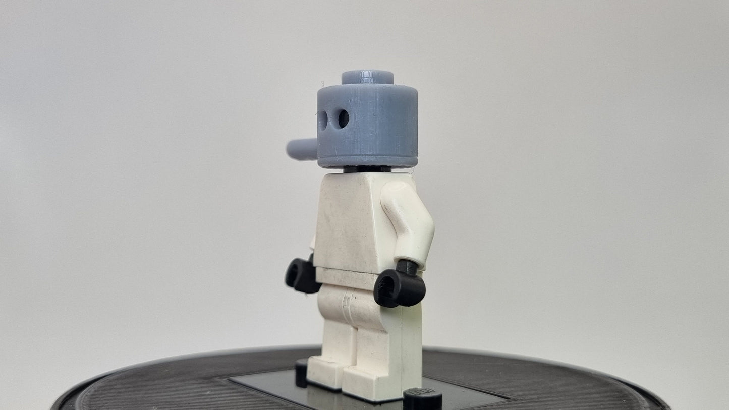 Building toy super persone with pan on his head!