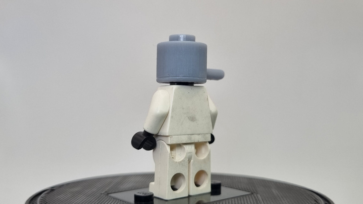 Building toy super persone with pan on his head!