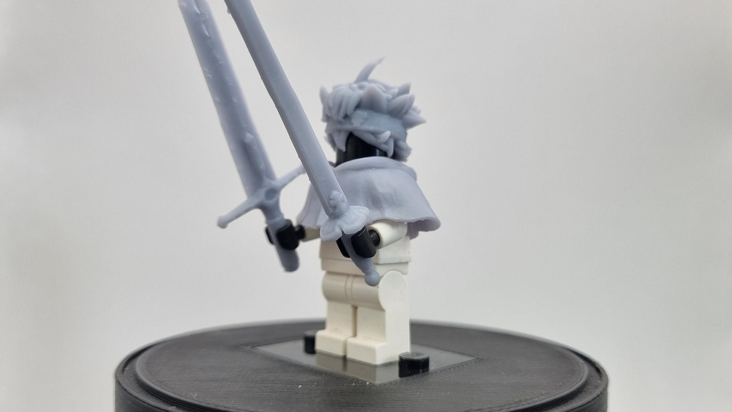 Building toy custom 3D printed small kid with two big swords!