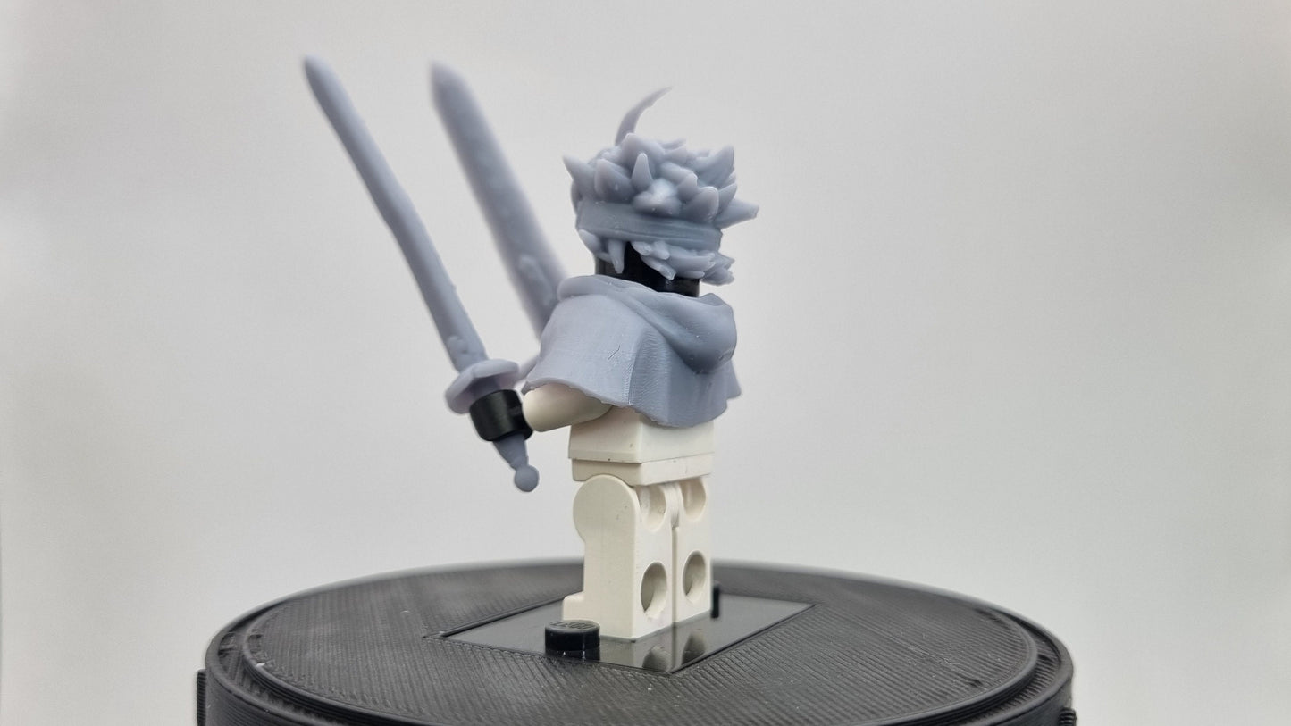 Building toy custom 3D printed small kid with two big swords!