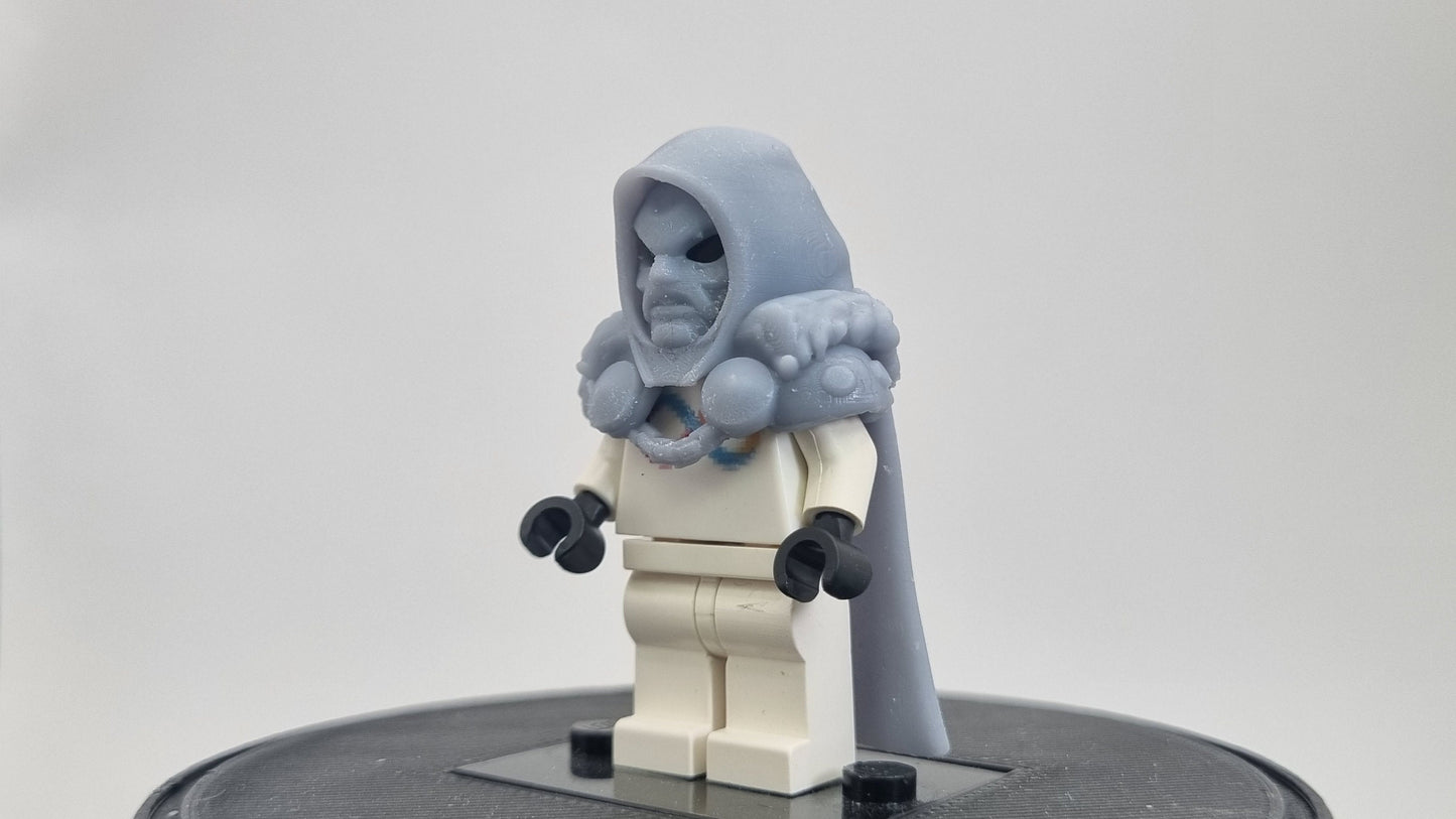 Custom 3D printed building toy evil guy with mask and cape!