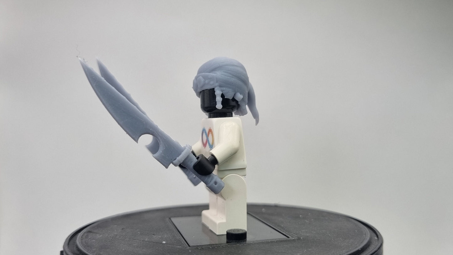 Custom 3D printed building toy double sword hero with bandana!