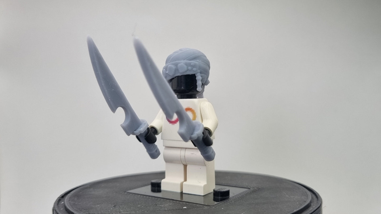 Custom 3D printed building toy double sword hero with bandana!