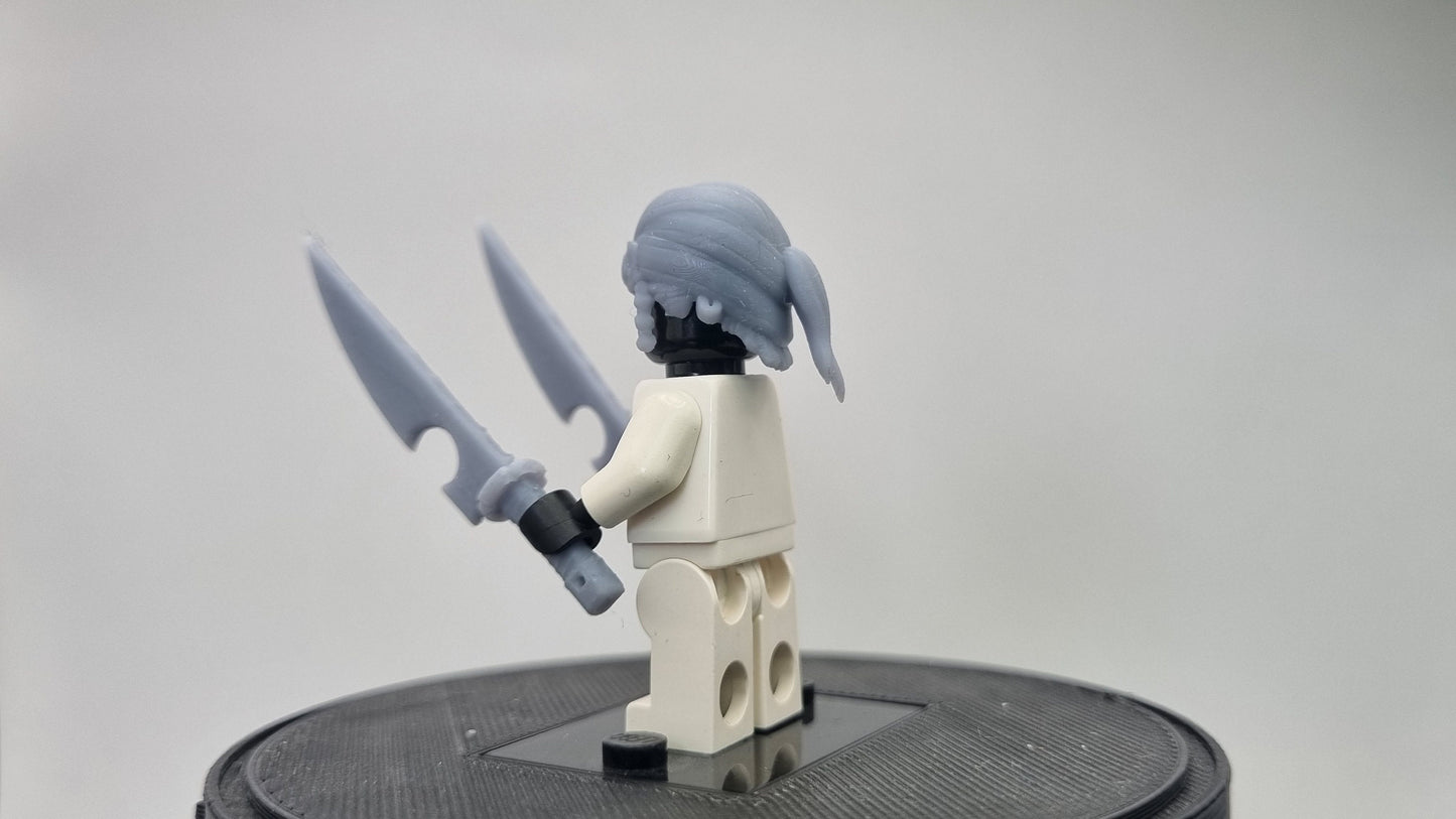 Custom 3D printed building toy double sword hero with bandana!