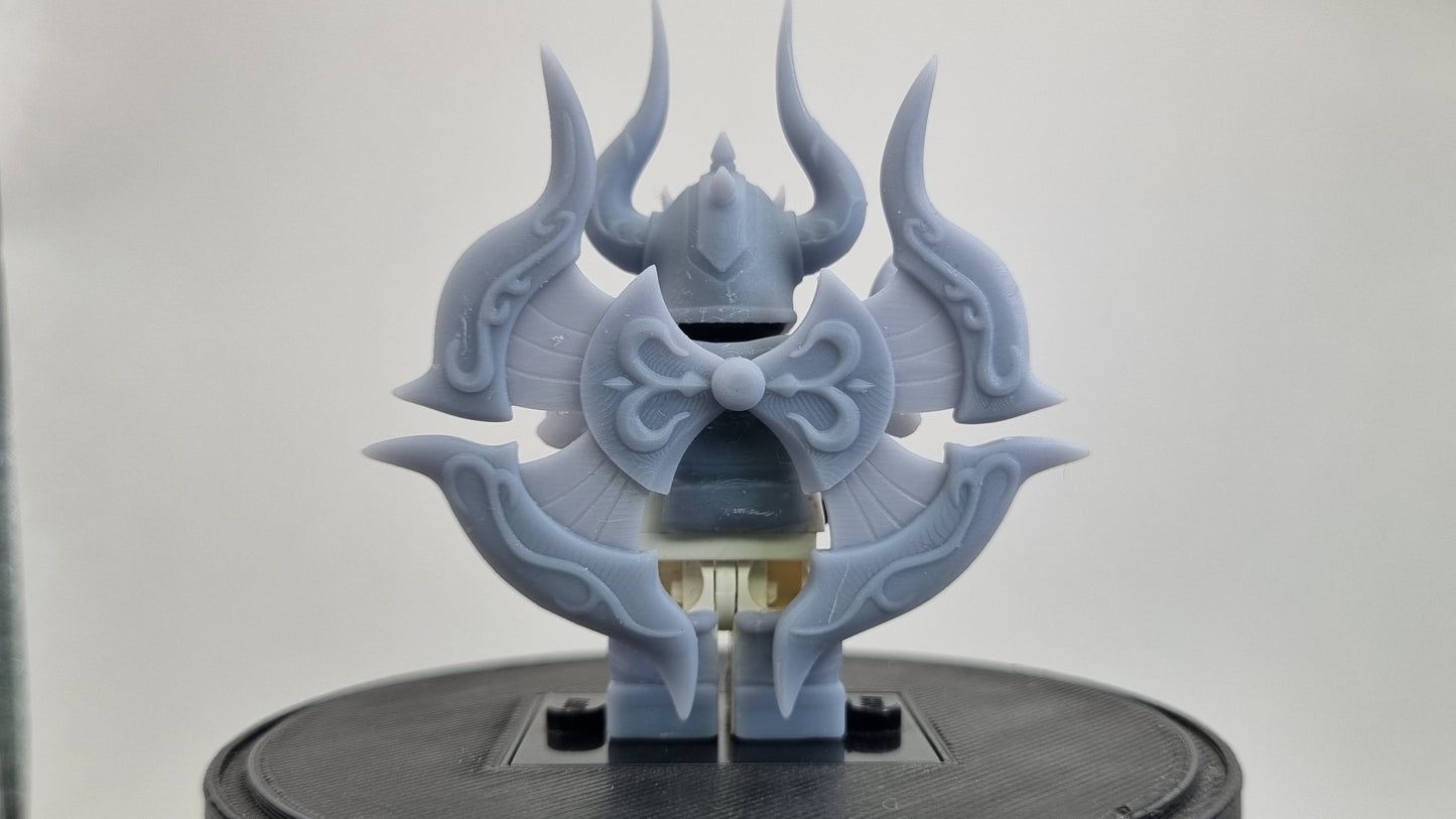 Building toy custom 3D printed gold warrior god with big circle on his back!