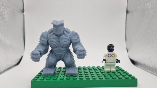 Building toy custom 3D printed super hero destroying monster!