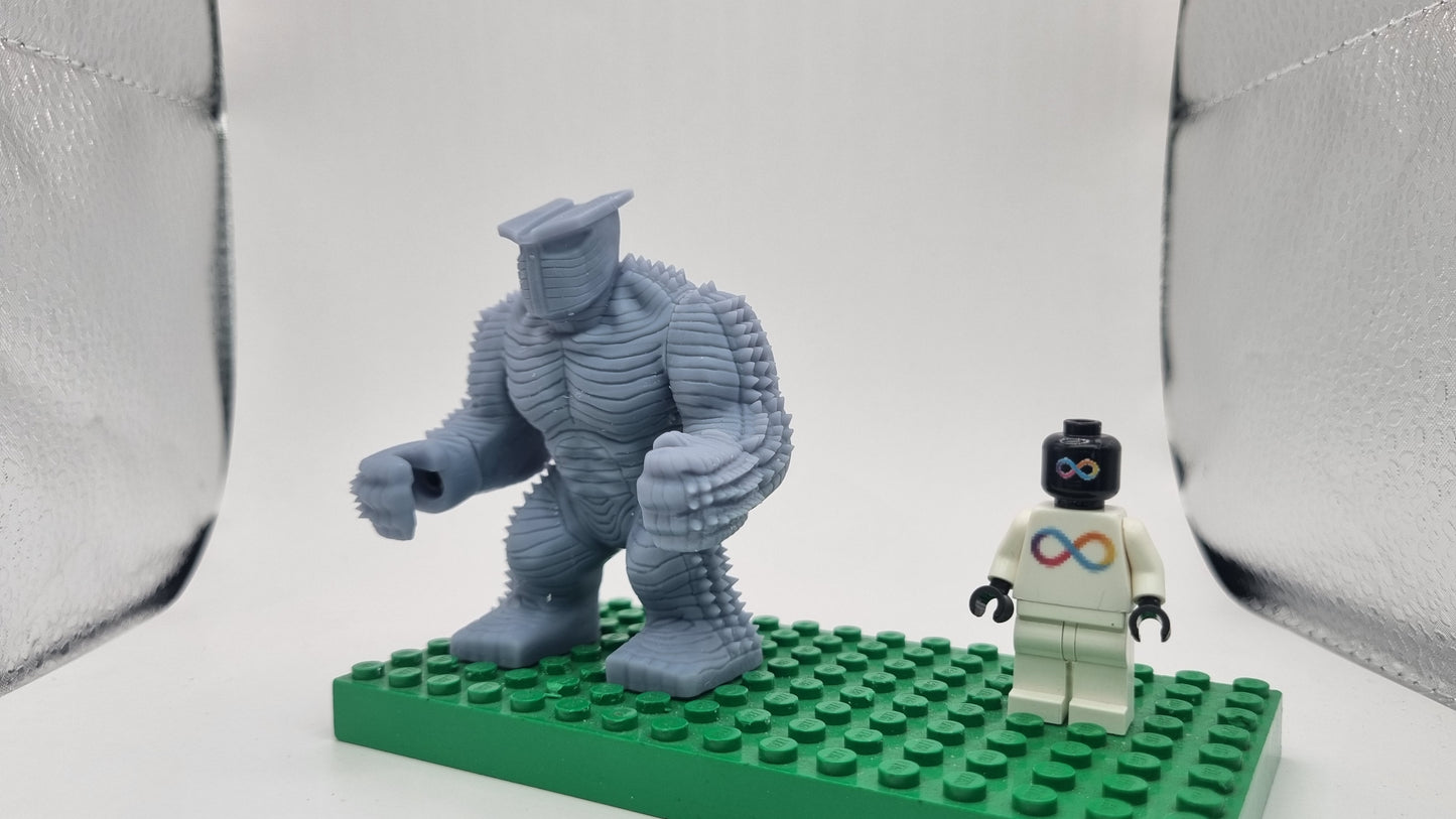Building toy custom 3D printed super hero destroying monster!