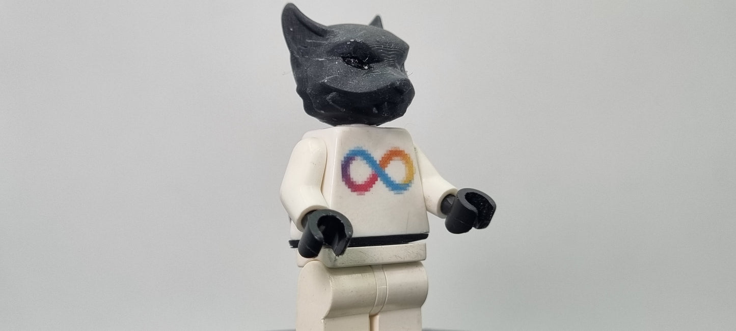 Building toy custom 3D printed super hero red ringed cat!