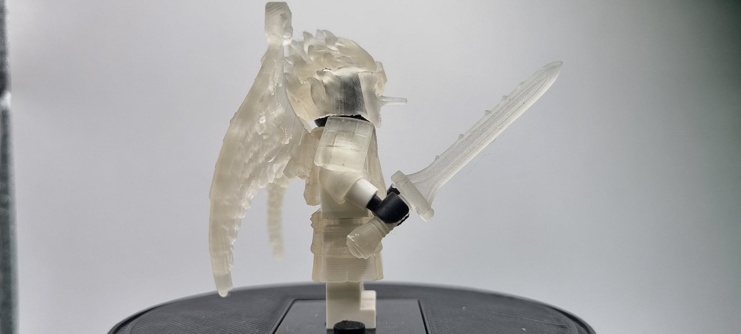Building toy custom 3D printed ninja translucent armor with single sword