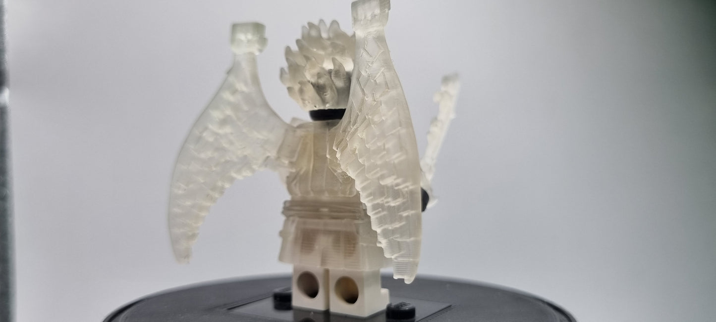 Building toy custom 3D printed ninja translucent armor with 2 swords