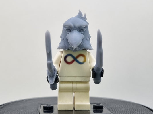 Building toy custom 3D printed bird mask with knifes