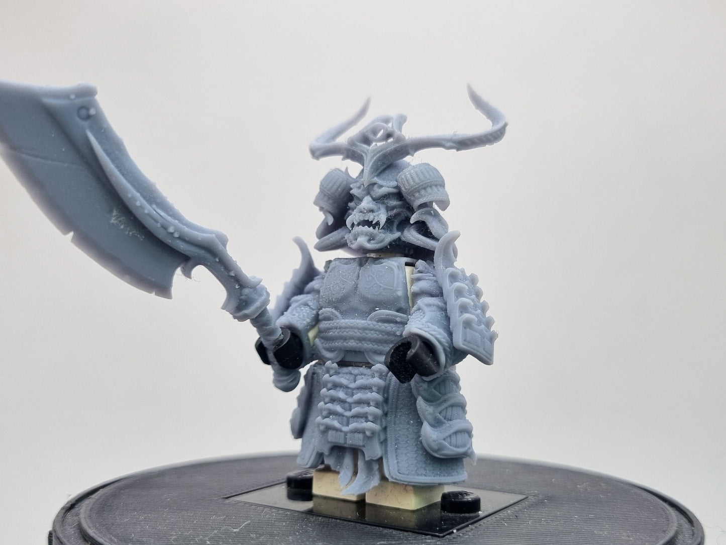 Building toy custom 3D printed samurai warrior with oni mask