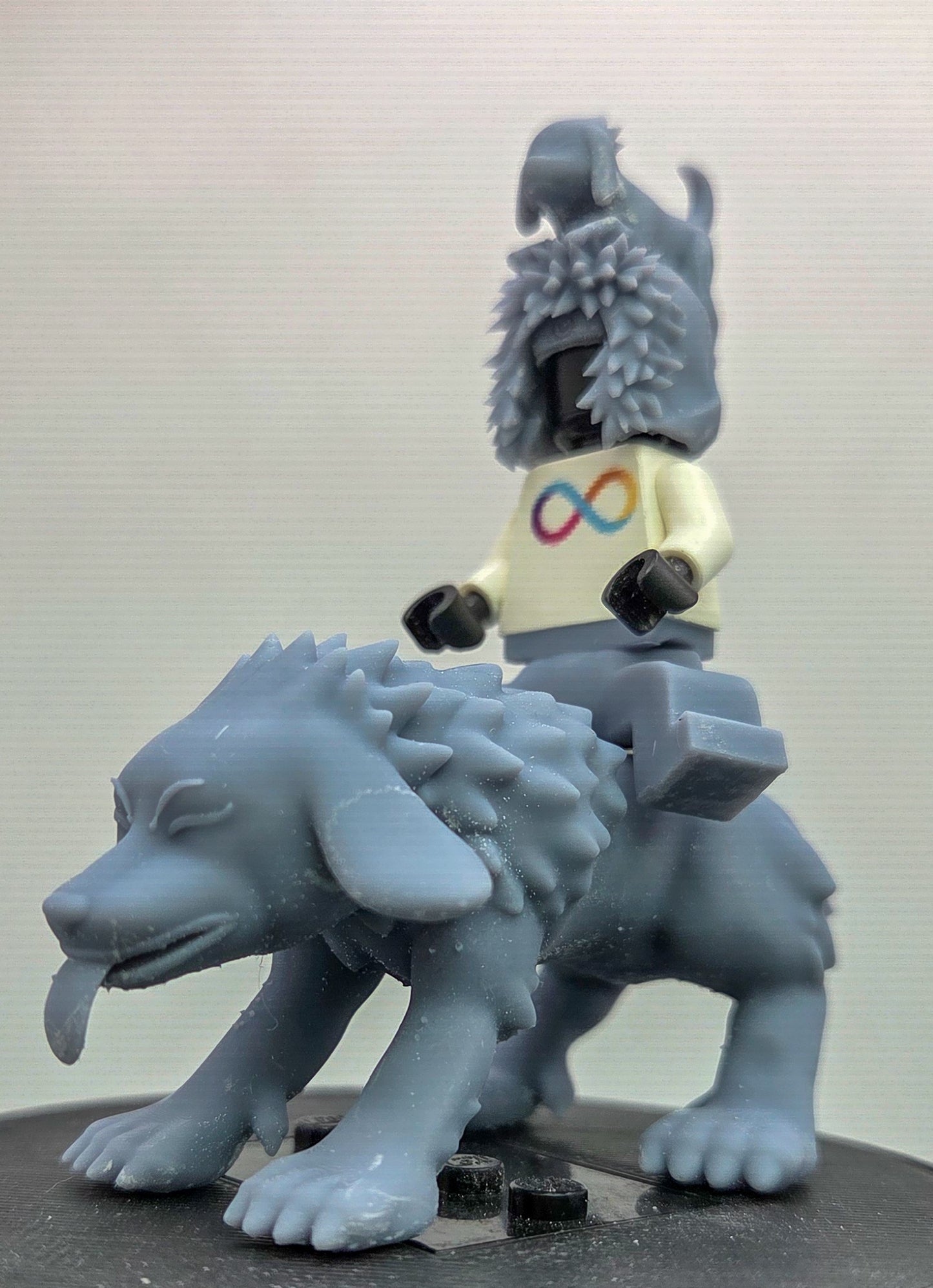 Custom 3D printed ninja dog in hair with dog!