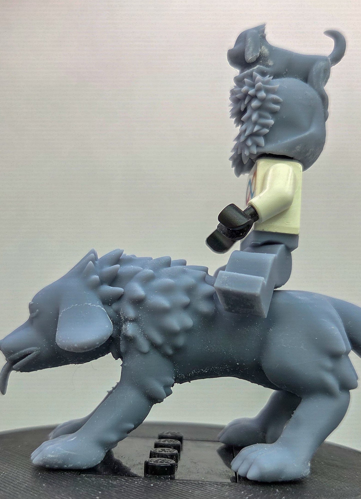 Custom 3D printed ninja dog in hair with dog!