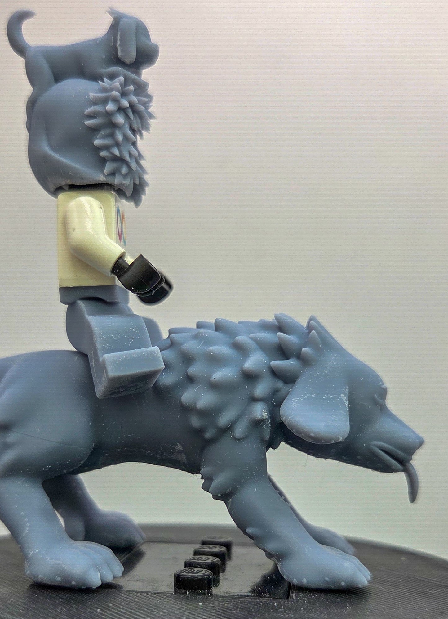 Custom 3D printed ninja dog in hair with dog!