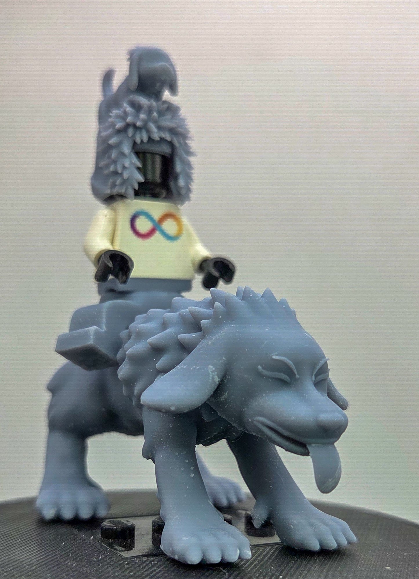 Custom 3D printed ninja dog in hair with dog!