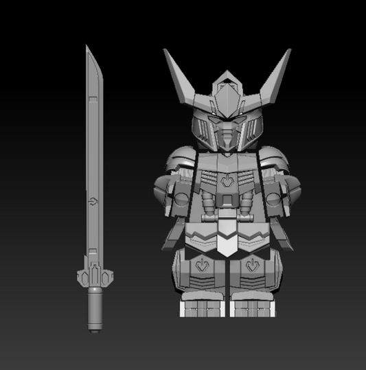 Custom 3D printed mech suit wit sword