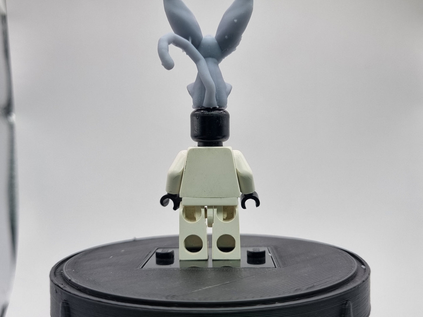 Building toy custom 3D printed monkey on head!