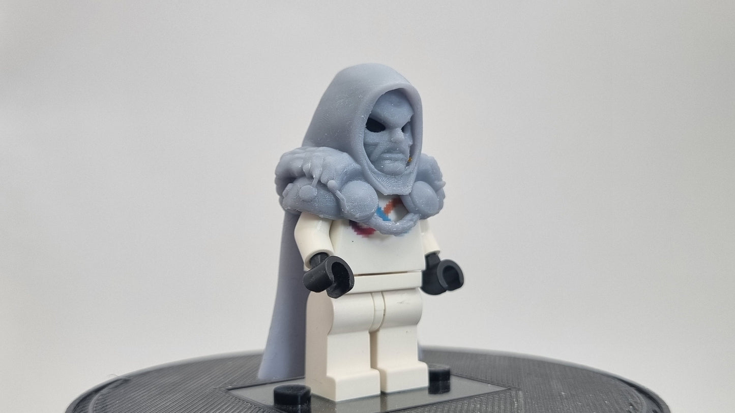 Custom 3D printed building toy evil guy with mask and cape!
