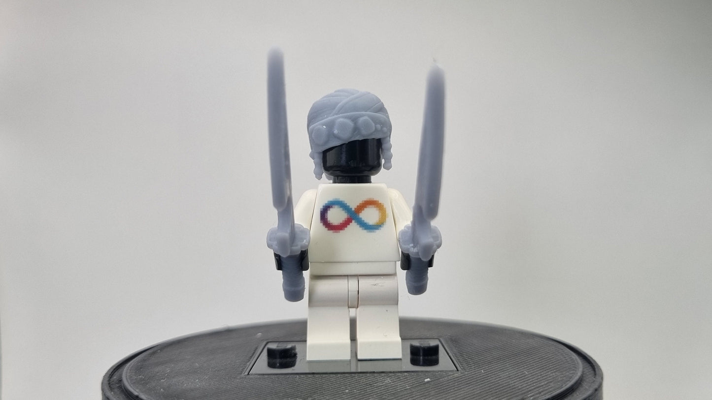 Custom 3D printed building toy double sword hero with bandana!