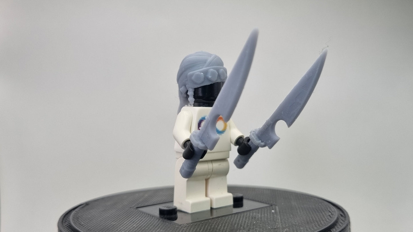 Custom 3D printed building toy double sword hero with bandana!